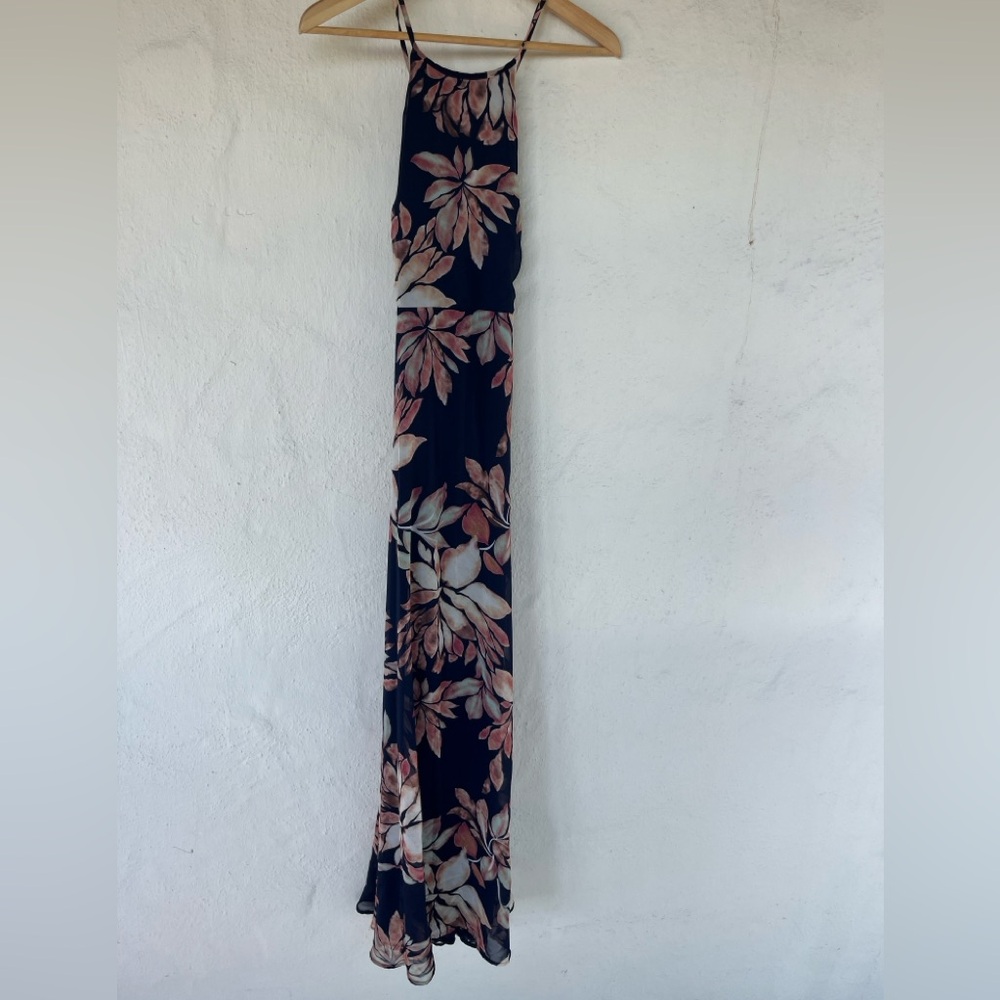 Lulu's Midnight Blue and Coral Floral Dress